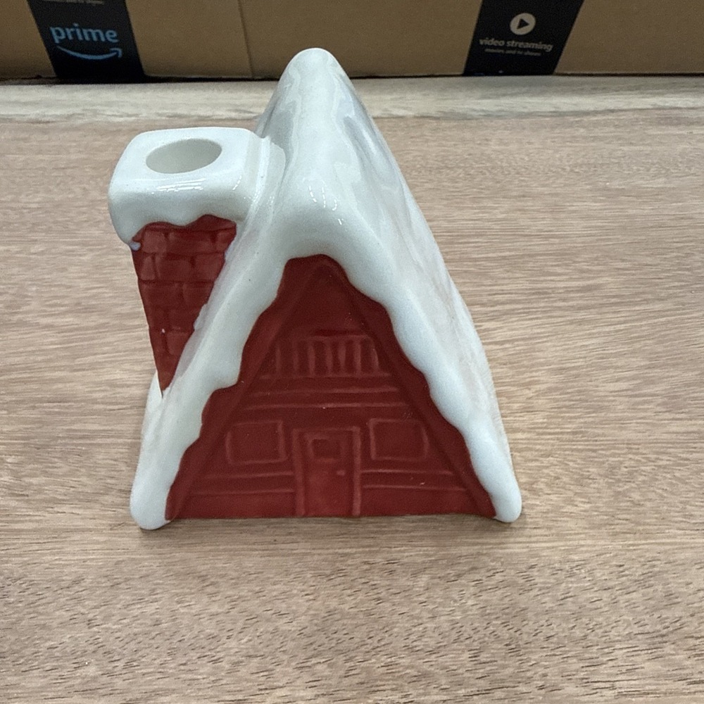 Christmas Decor Red House Candle Holder Ceramic